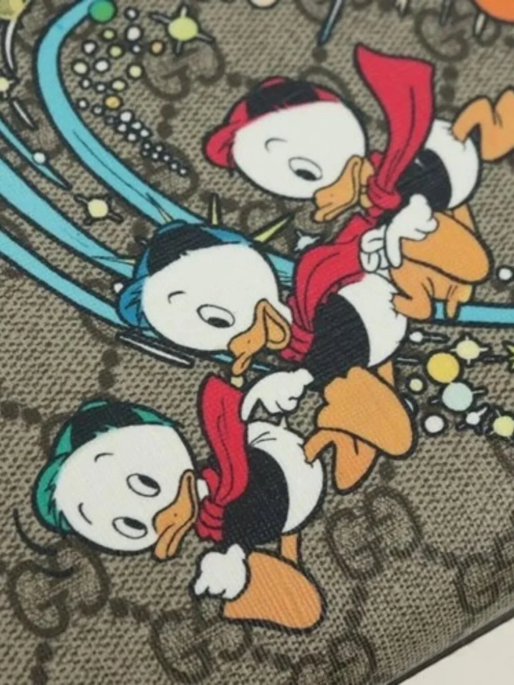 GUCCI GG Supreme Donald duck Hand Bag PVC 2way Beige Gold 648134 Auth
